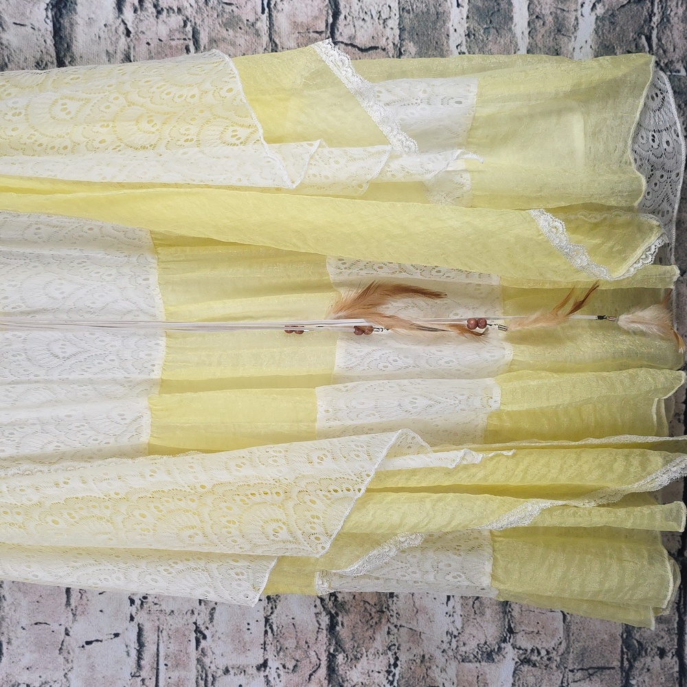 Pretty Angel | Gypsy Boho Cottagecore Yellow And White Silk Blend Tunic Top - Picture 4 of 9